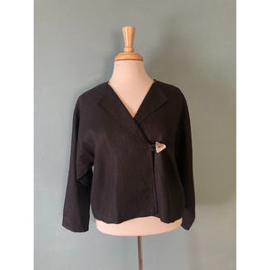 Vintage Elliot Lauren 100% linen single button black crop jacket size x-small